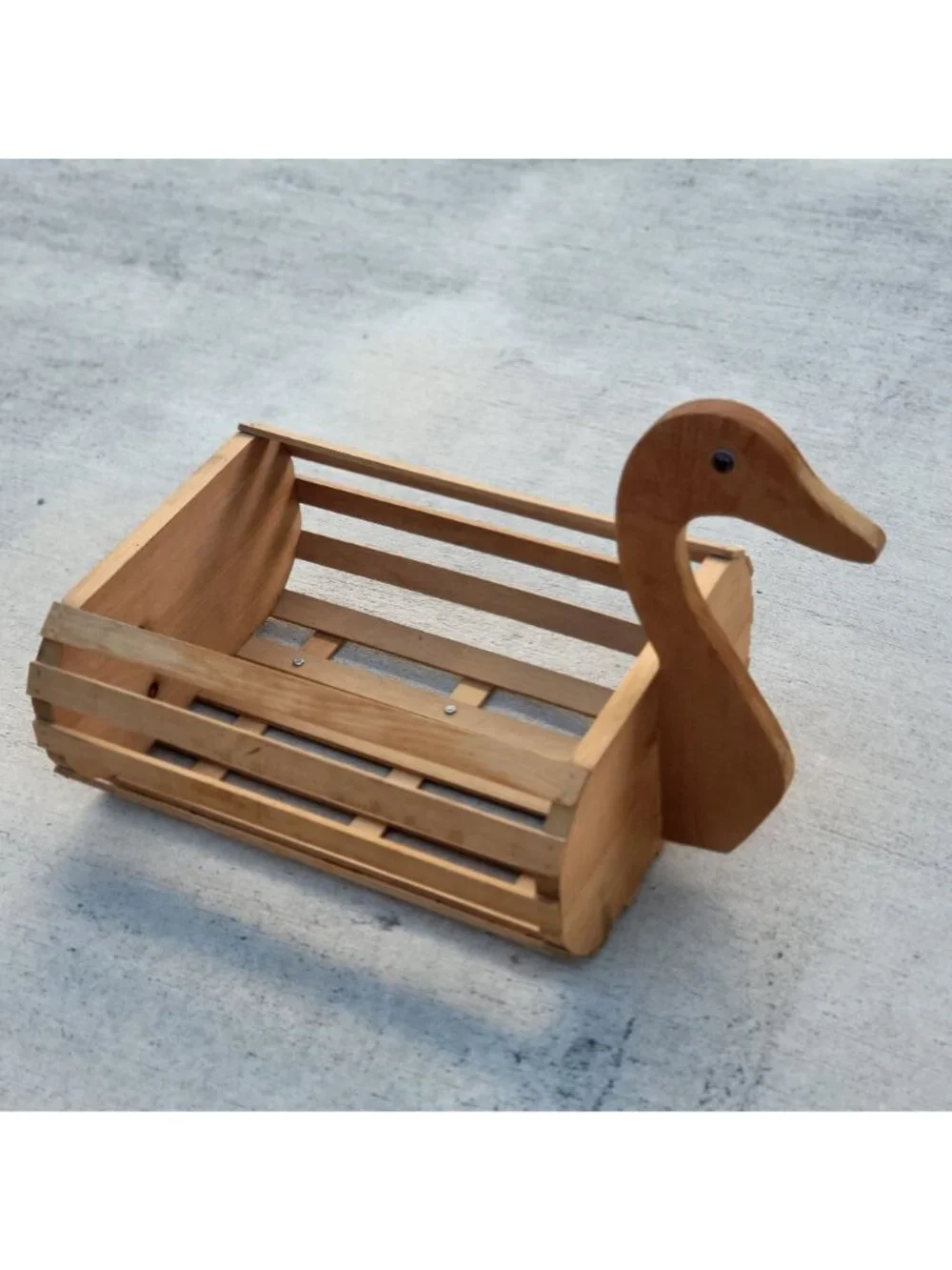 Vintage Wooden Slat Duck Goose Planter Basket